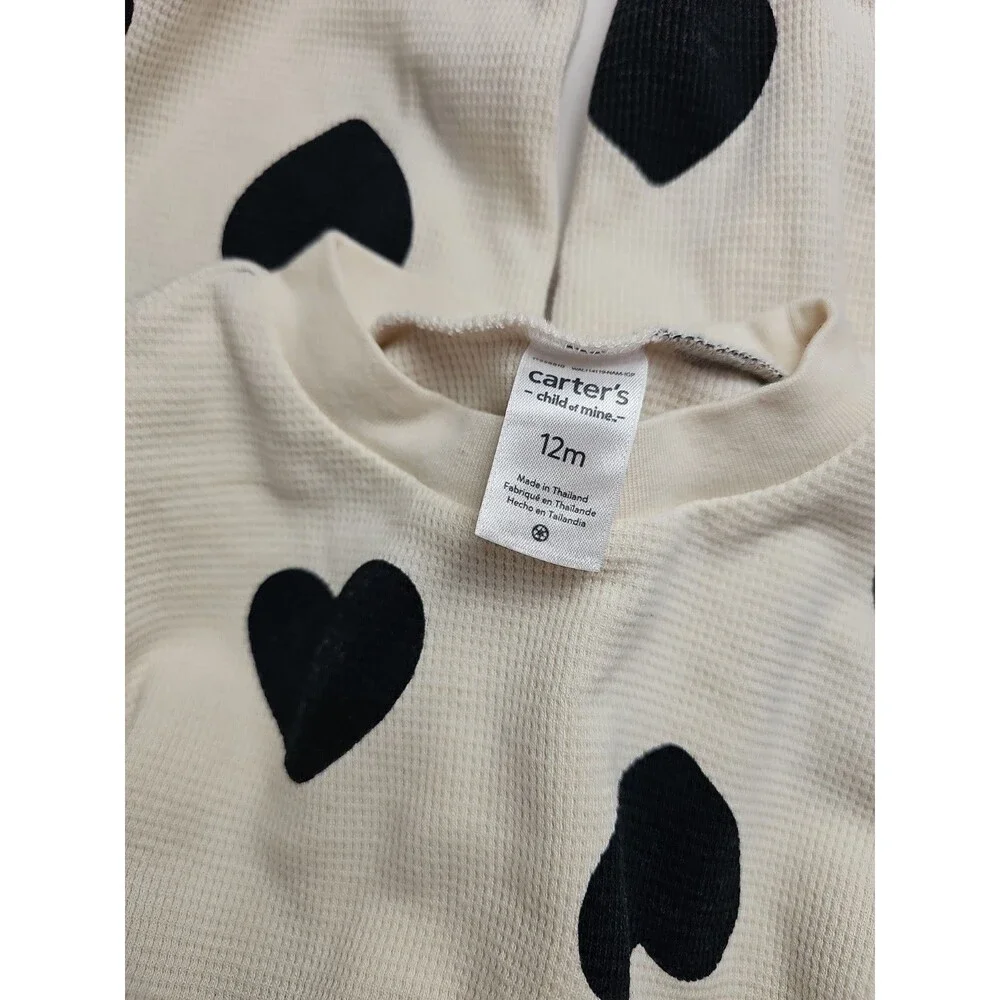Carter's Child of Mine Baby Heart Print Waffle Knit One Piece 12 Months